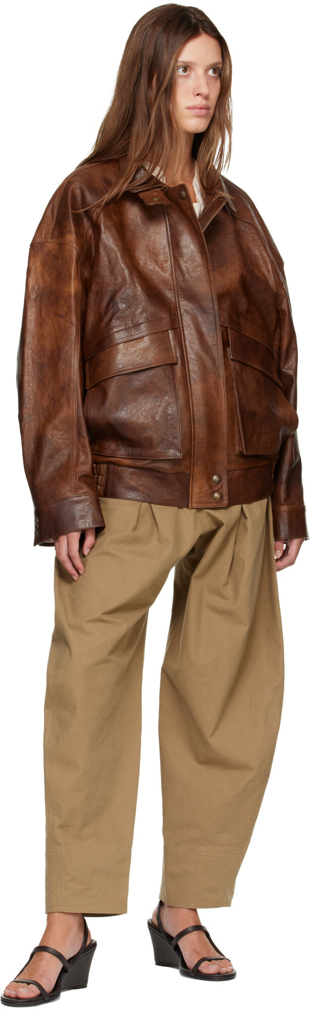 R2W Beige Milo Pintuck Cotton Trousers