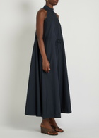Emporio Armani Drawstring Cotton-poplin Midi Dress Navy