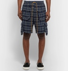 Rhude - Checked Brushed Cotton-Flannel Drawstring Cargo Shorts - Blue