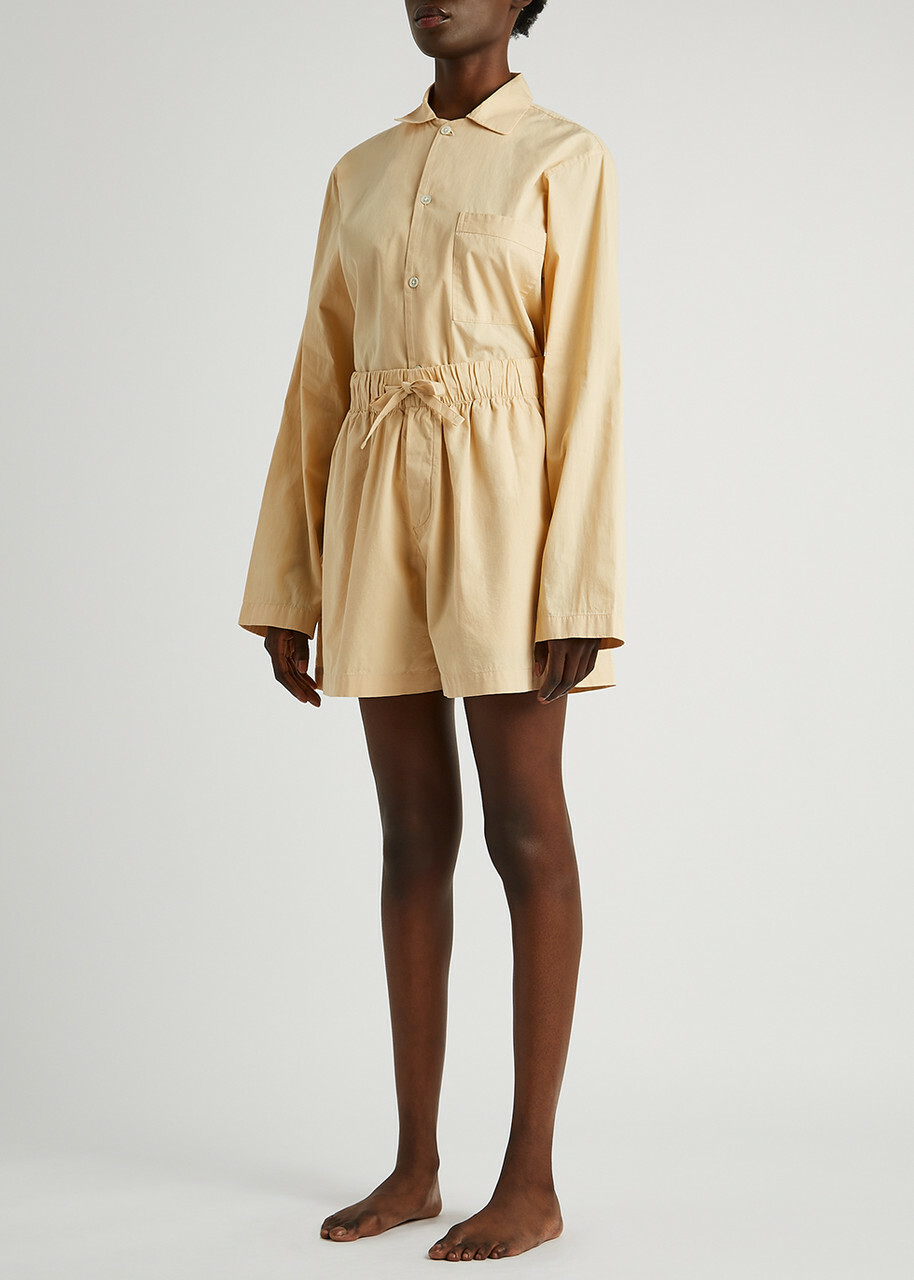 Tekla Unisex Poplin Pyjama Shorts Beige