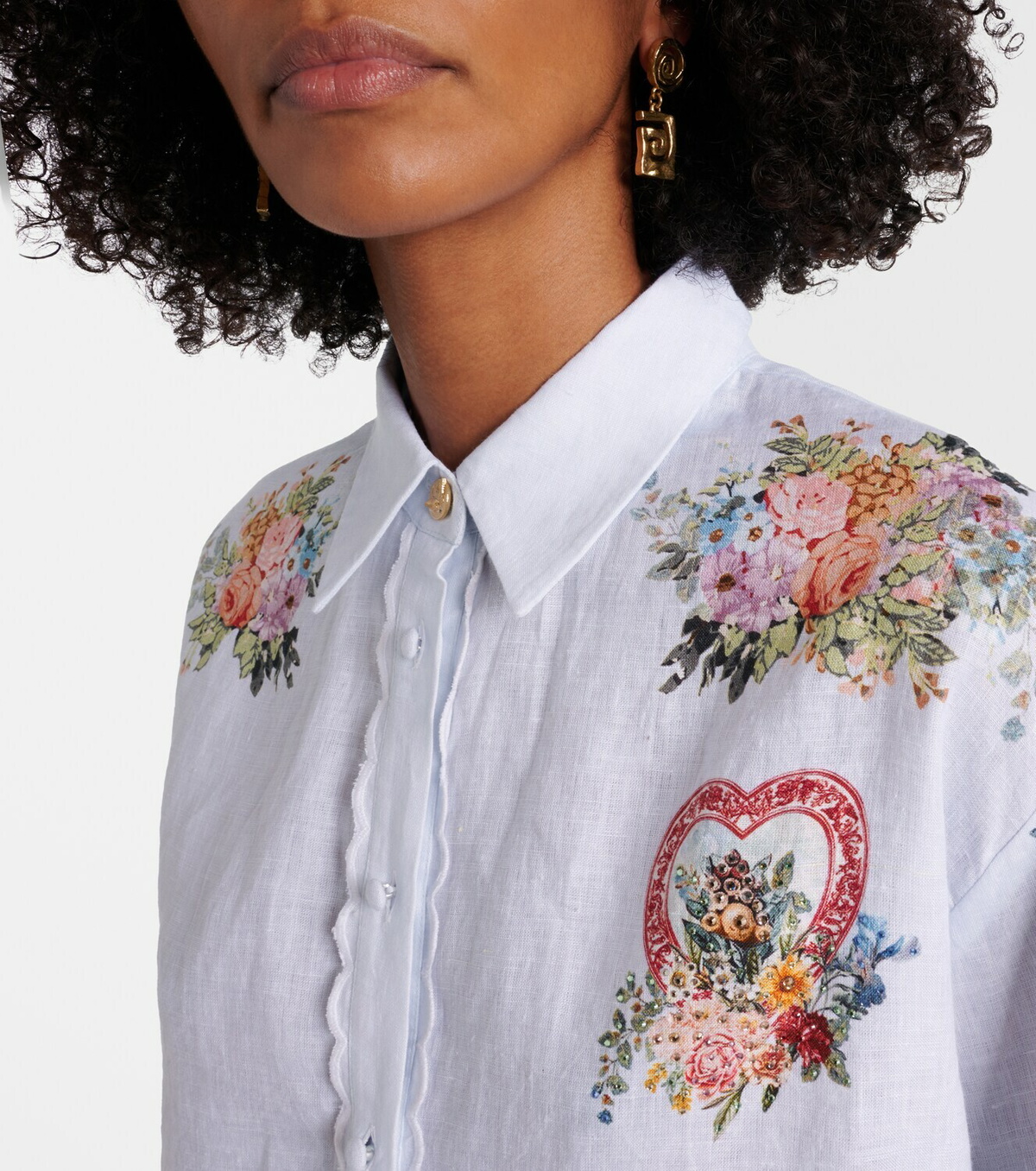 Camilla Floral ruffled linen shirt