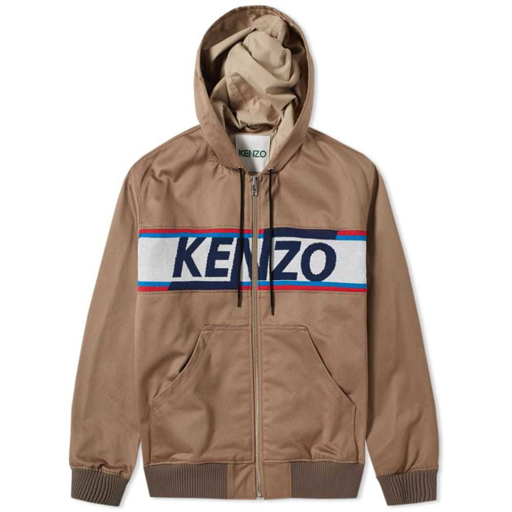 Photo: Kenzo Knitted Logo Hooded Canvas Jacket Neutrals