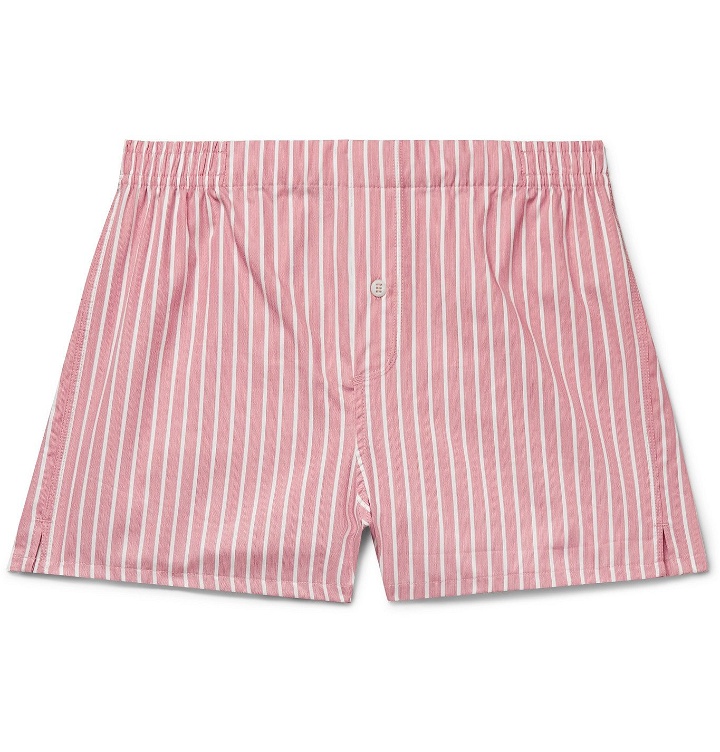 Photo: Hamilton and Hare - Striped Cotton Boxer Shorts - Pink