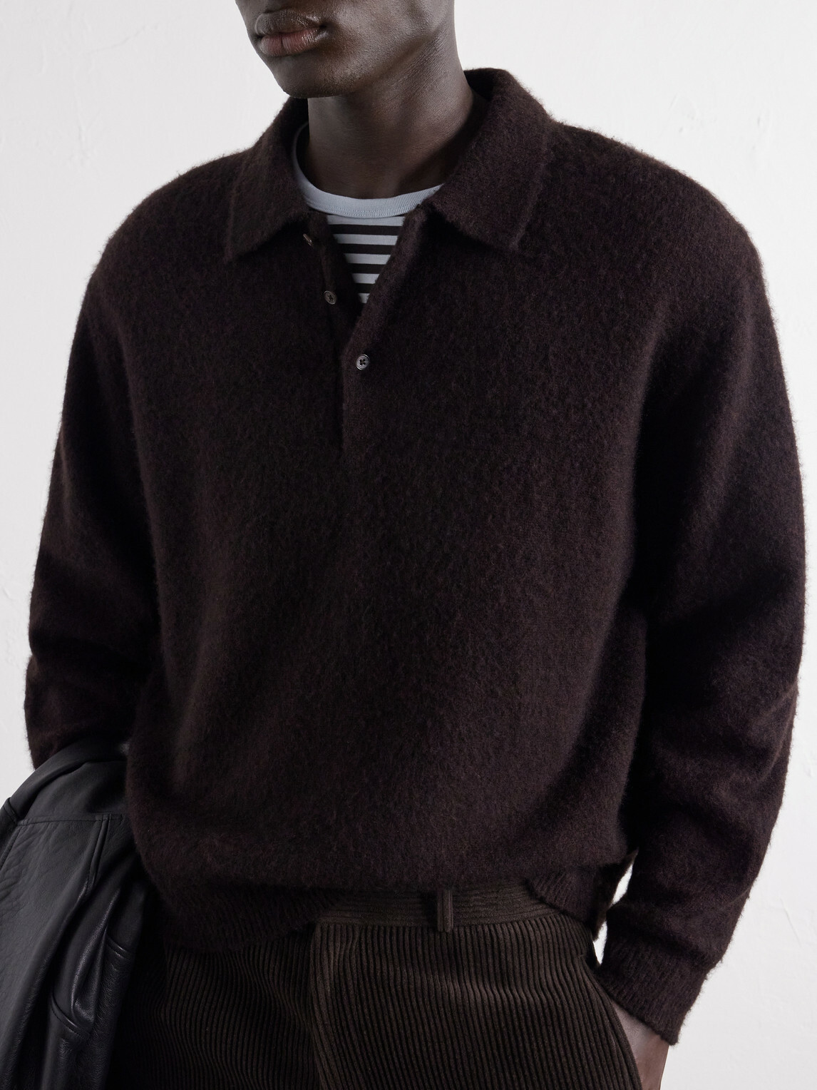 A.PRESSE - Brushed Cashmere Polo Sweater - Brown