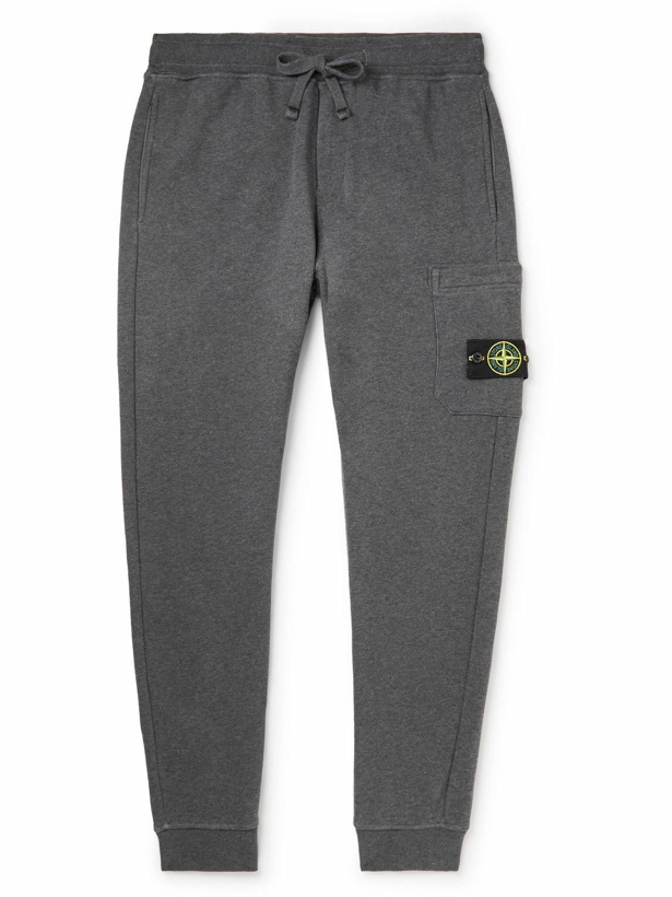 Photo: Stone Island - Tapered Logo-Appliquéd Garment-Dyed Cotton-Jersey Sweatpants - Gray