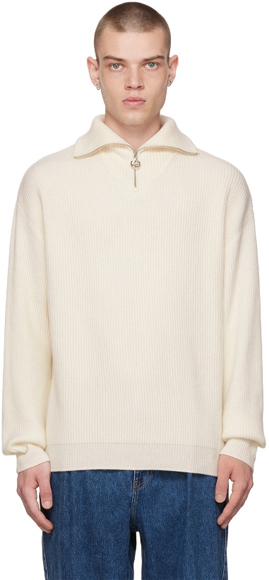 Photo: Solid Homme Off-White Half-Zip Sweater