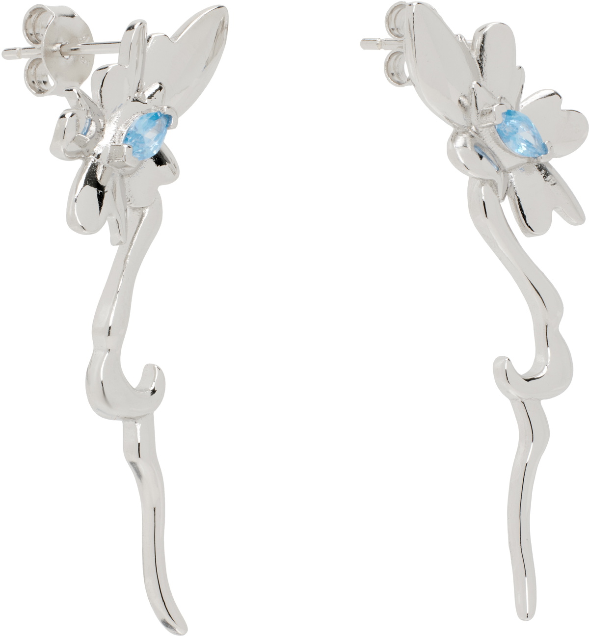 Collina Strada Silver & Blue Daisy Earrings