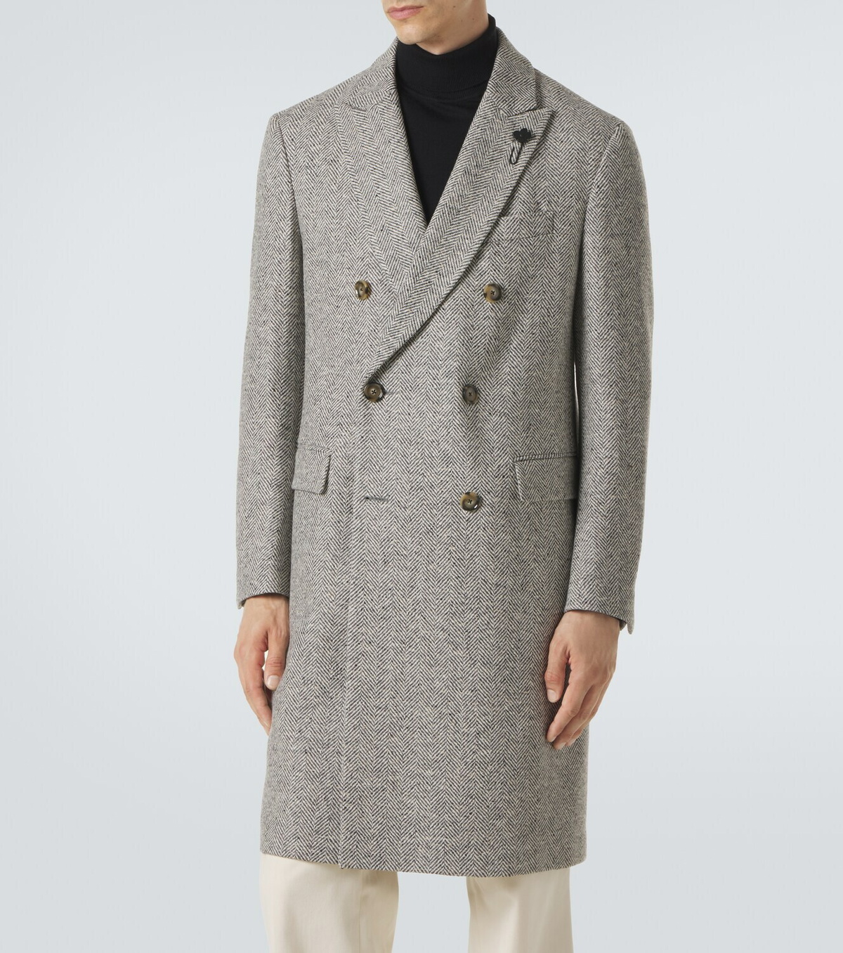 Lardini Herringbone double-breasted virgin wool coat