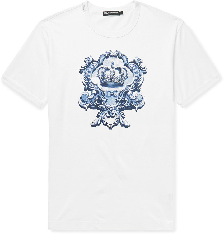Photo: DOLCE & GABBANA - Logo-Appliquéd Printed Cotton-Jersey T-Shirt - White