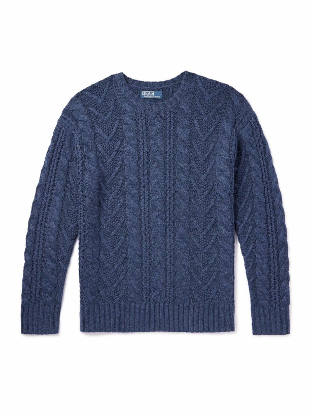 Photo: Polo Ralph Lauren - Cable-Knit Cotton, Cashmere and Hemp-Blend Sweater - Blue