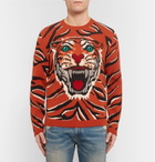 Gucci - Embroidered Tiger-Intarsia Wool Sweater - Men - Orange