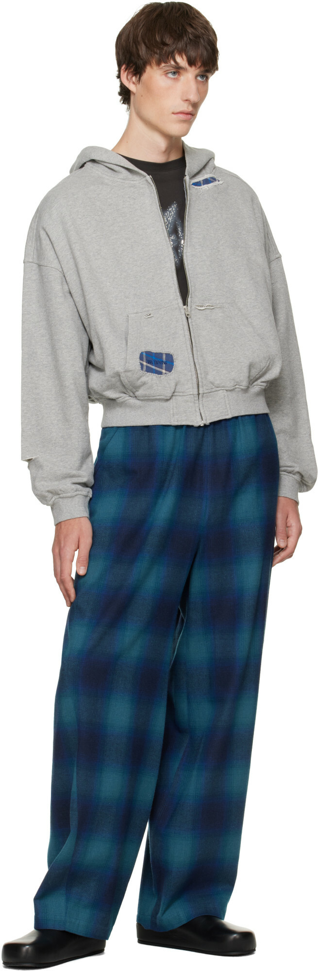We11done Gray Repaired Zip-Up Hoodie