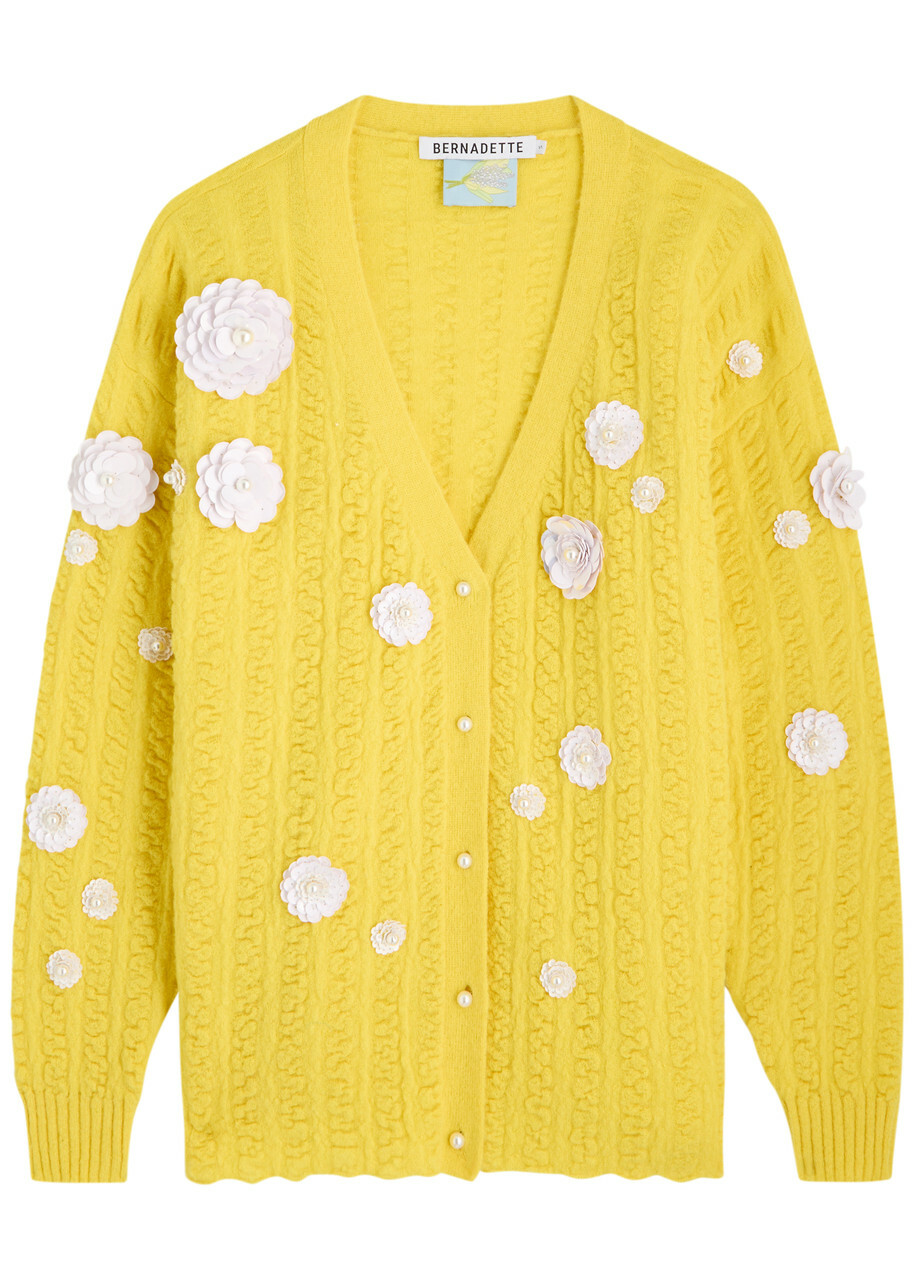 Bernadette Cammi Floral-embellished Wool-blend Cardigan Yellow