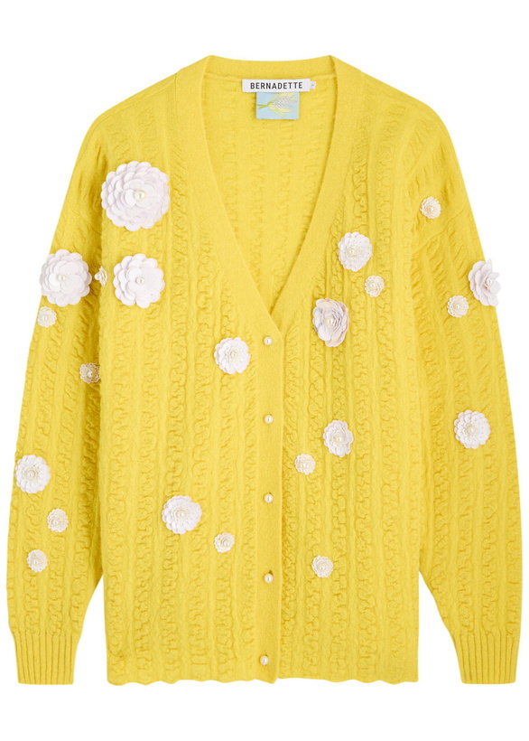 Photo: Bernadette Cammi Floral-embellished Wool-blend Cardigan Yellow