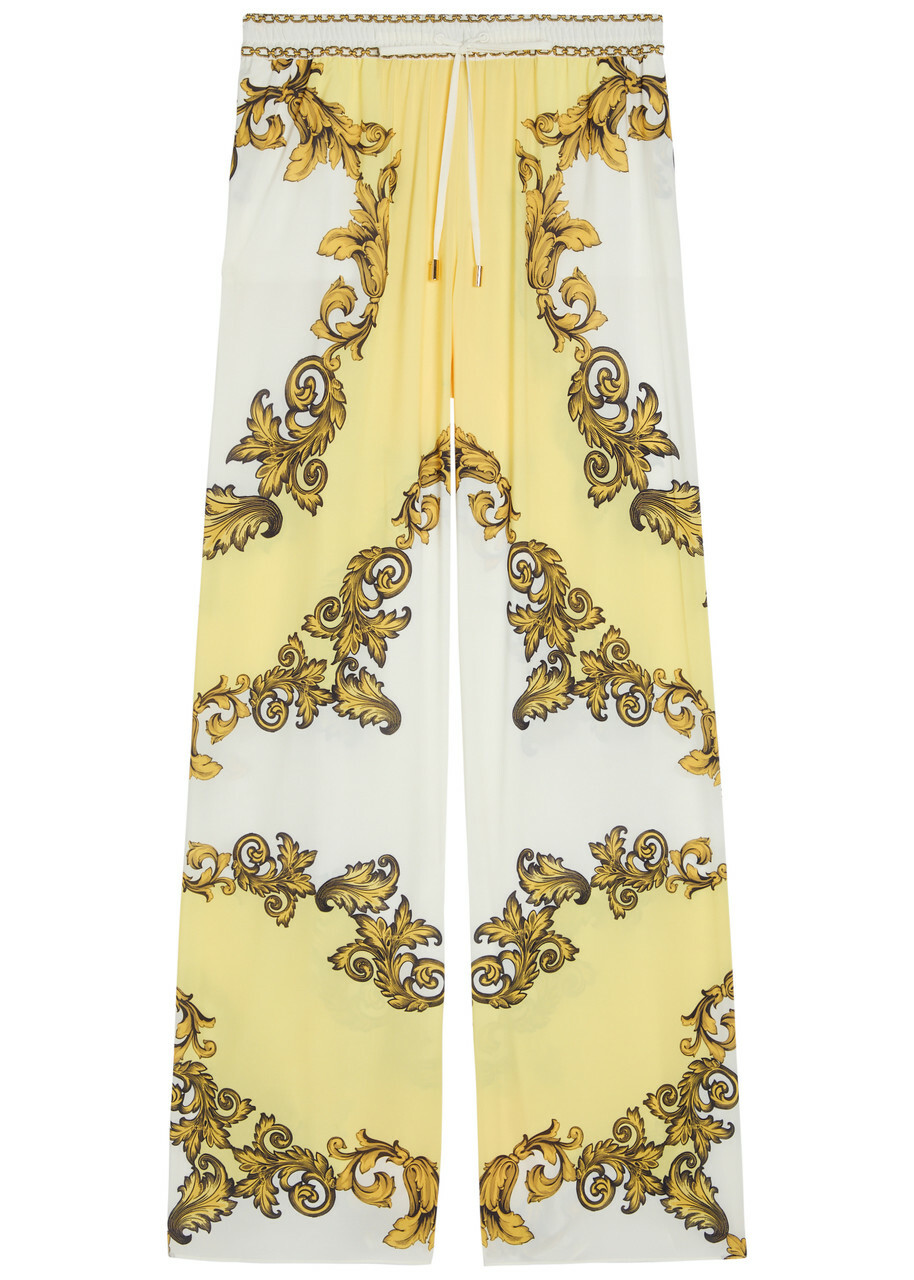 Alice + Olivia Ojai Printed Wide-leg Georgette Trousers Yellow