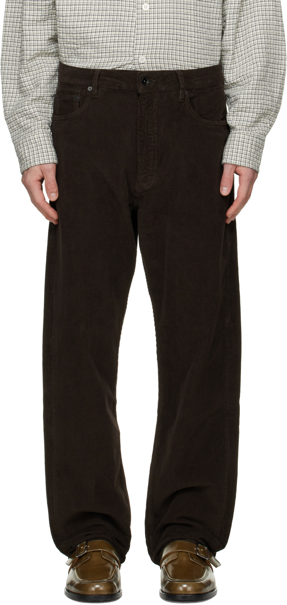 Studio Nicholson Brown Riso Corduroy Straight Leg Trousers