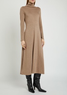 Vince Funnel-neck Jersey Midi Dress Beige