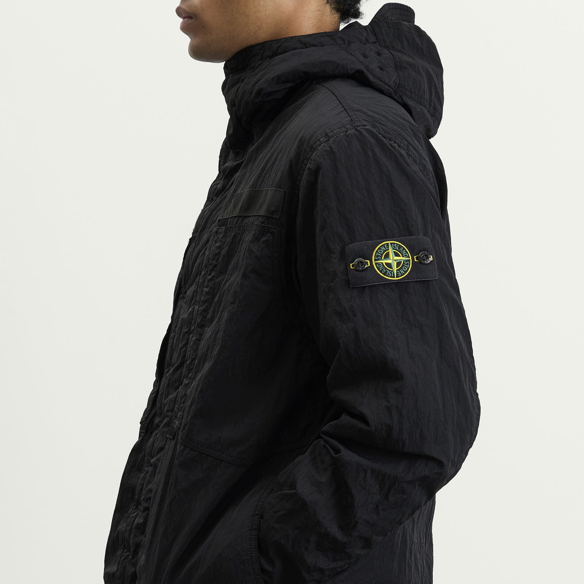 Stone Island Men's Warp Rib Nylon-TC Hooded Jacket in Black