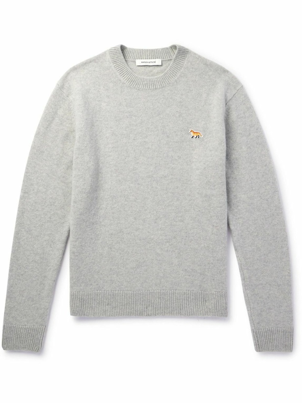 Photo: Maison Kitsuné - Logo-Appliquèd Wool Sweater - Gray