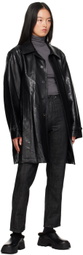 Youth Black Single-Breasted Faux-Leather Coat