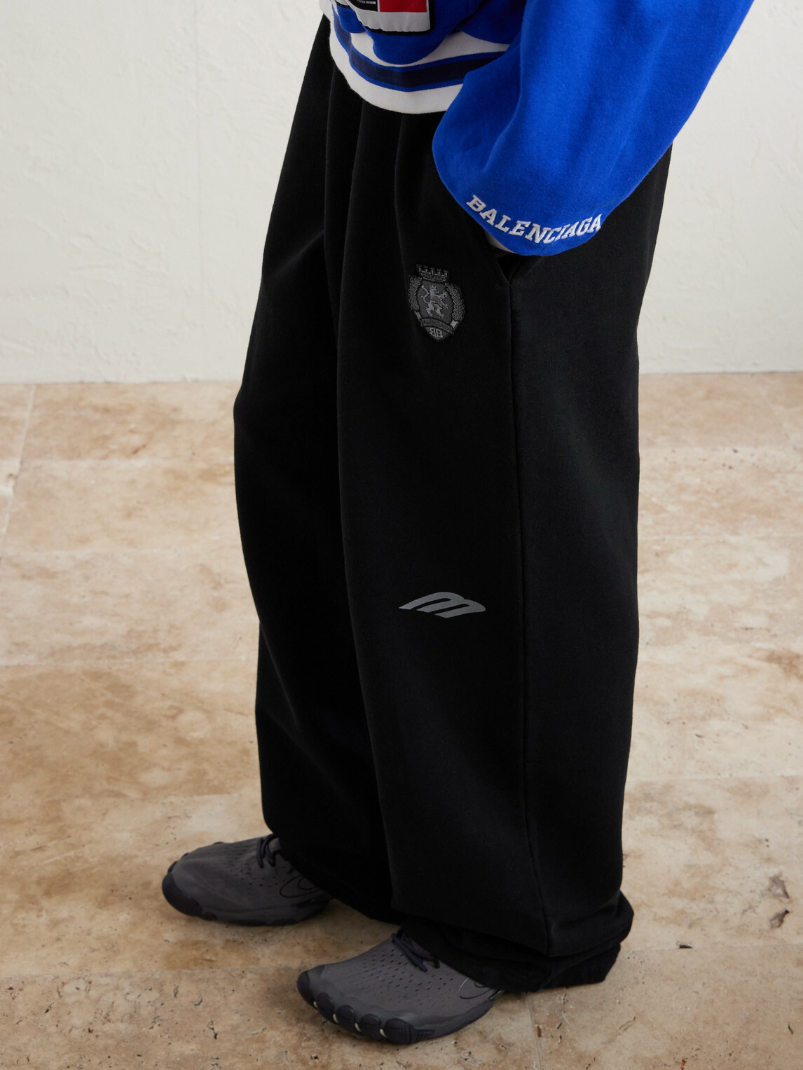 Balenciaga - Wide-Leg Logo-Print Appliquéd Cotton-Jersey Sweatpants - Black