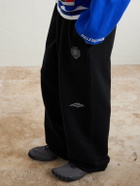 Balenciaga - Wide-Leg Logo-Print Appliquéd Cotton-Jersey Sweatpants - Black