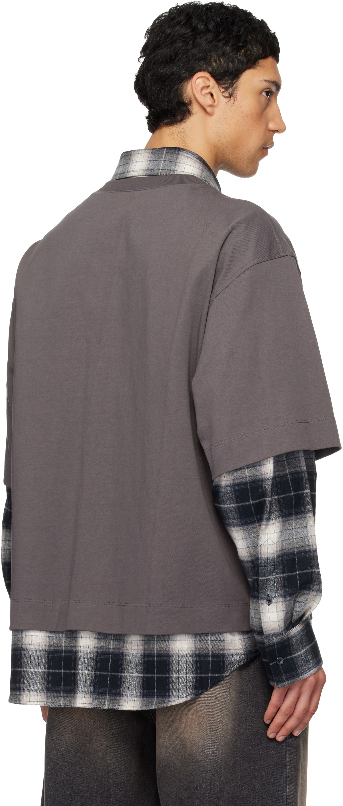 We11done Gray Check Layered Shirt
