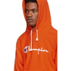 Champion Reverse Weave Orange Script Logo Hoodie