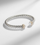 David Yurman Cable Flex® sterling silver and 14kt gold cuff bracelet with diamonds and pearls