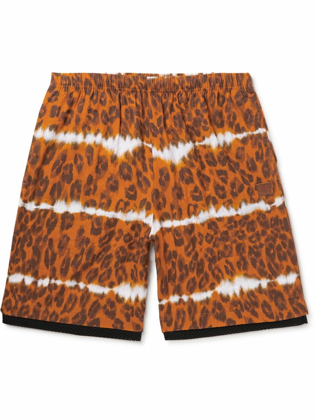 Photo: Acne Studios - Rong Straight-Leg Mesh-Trimmed Leopard-Print Herringbone Cotton-Blend Shorts - Brown