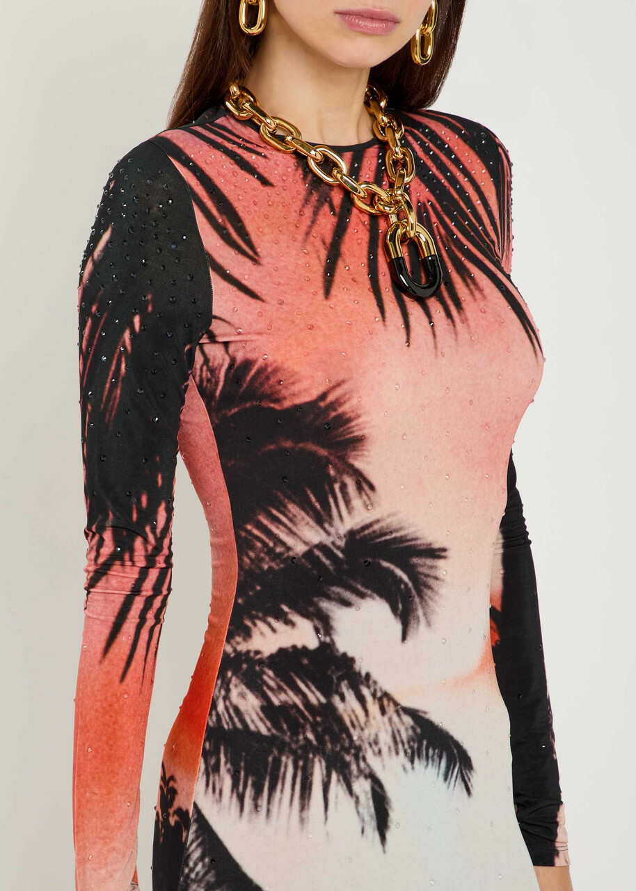 Rabanne Printed Embellished Stretch-jersey Maxi Dress Orange