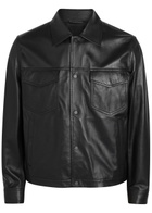 Emporio Armani Boxy Leather Jacket Black