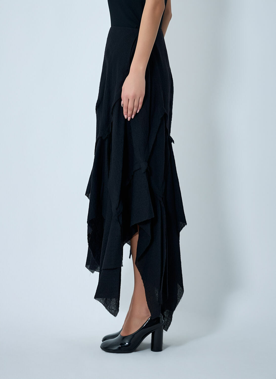 Yohji Yamamoto Gauzed Frilled Midi Skirt