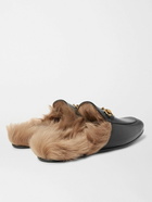 GUCCI - Princetown Horsebit Shearling-Lined Leather Backless Loafers - Black