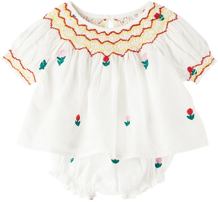 Photo: Stella McCartney Baby White Flower Embroidery Smocked Top & Bloomers Set