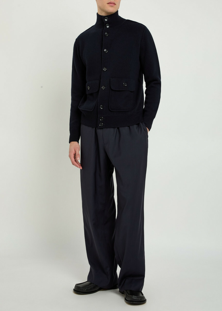Allude Turtle-neck Wool and Cashmere-blend Cardigan Black
