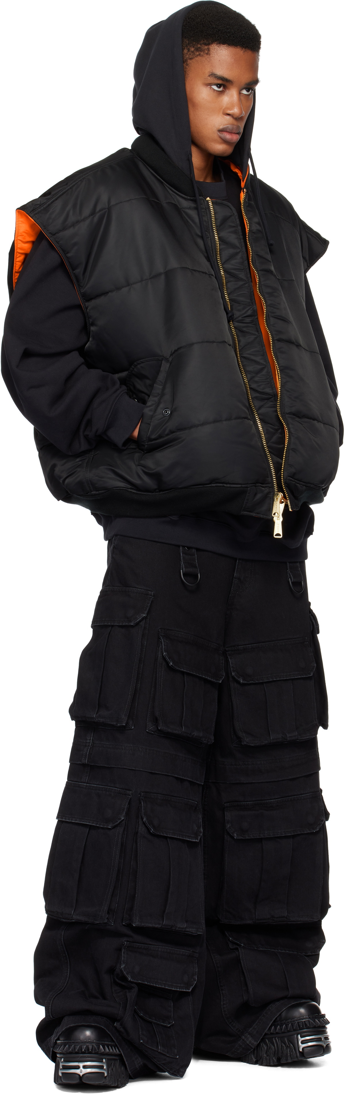 VETEMENTS Orange Logo Reversible Bomber Vest
