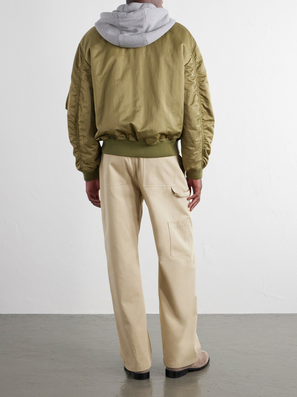 LOEWE - Anagram-Embroidered Leather and Jersey-Trimmed Satin Bomber Jacket - Green