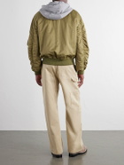 LOEWE - Anagram-Embroidered Leather and Jersey-Trimmed Satin Bomber Jacket - Green