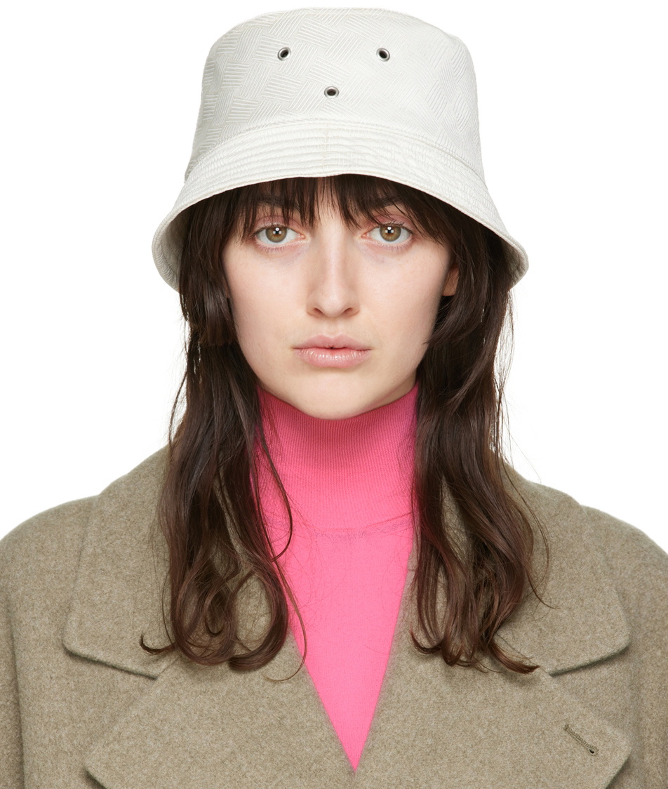 Bottega Veneta White Intrecciato Bucket Hat Bottega Veneta