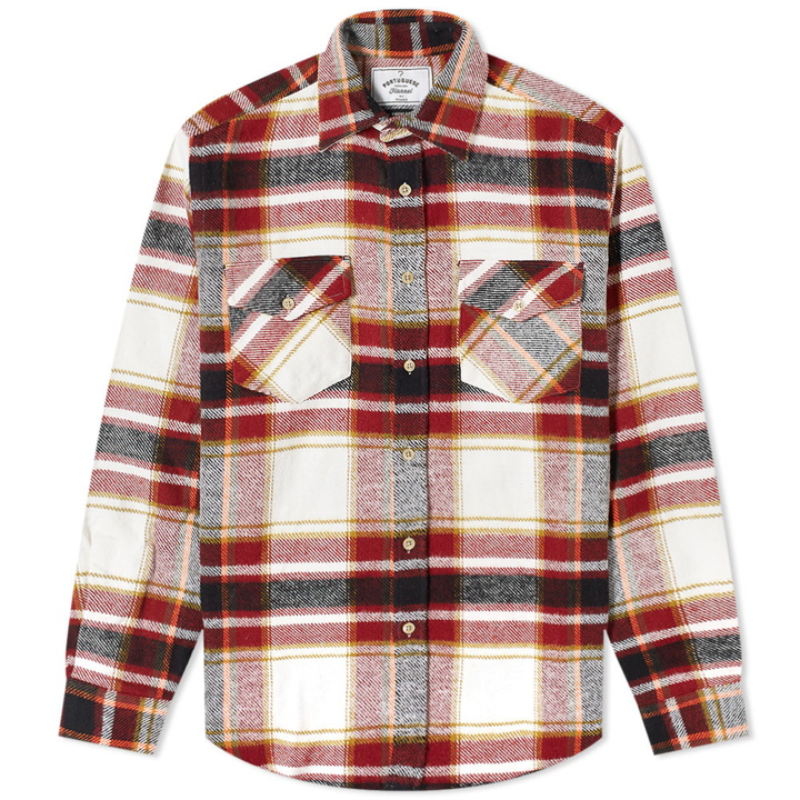 Photo: Portuguese Flannel Two Pocket Burgundy Check Overshirt