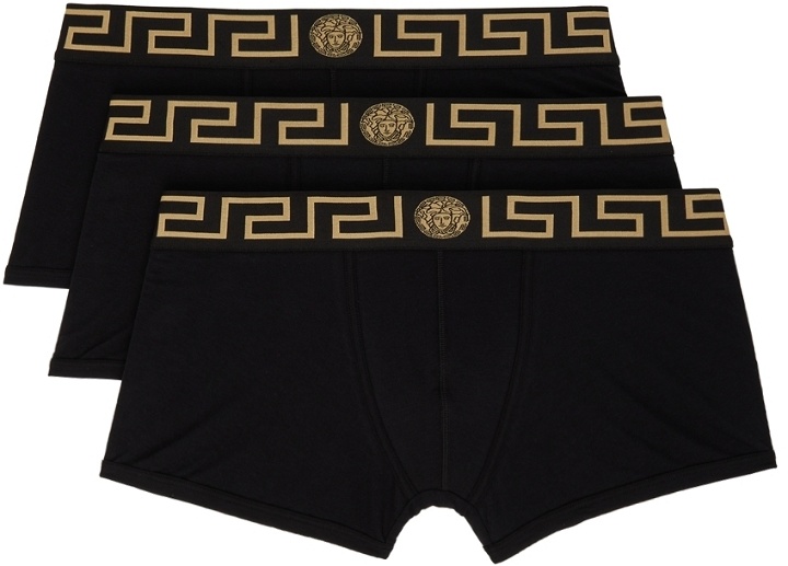 Photo: Versace Underwear Three-Pack Black Greca Border Boxers