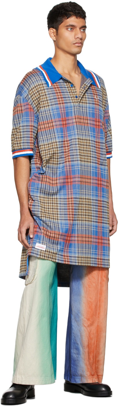 Charles Jeffrey Loverboy Black & Blue Fred Perry Edition Tartan Longline Polo