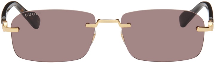 Photo: Gucci Gold & Tortoiseshell Rectangular Sunglasses