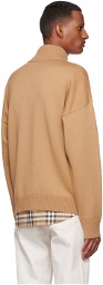 Burberry Tan Knit Zip-Up Sweater