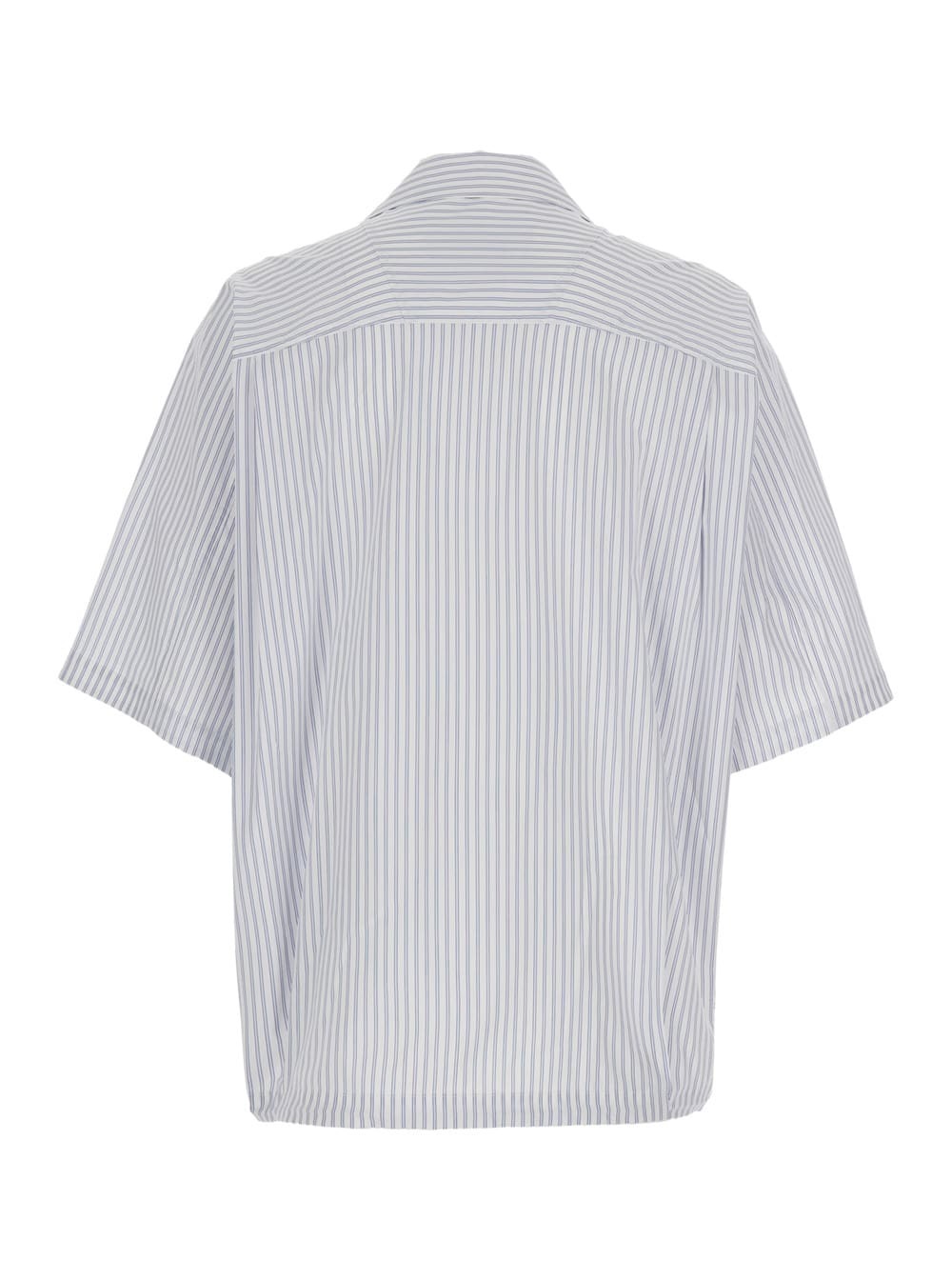 Juun.J Blue Bowling Shirt With Cuban Collar And All-over Striped Motif In Cotton Blend Man