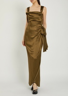 Maison Margiela Draped Satin and Silk-blend Maxi Dress Brown