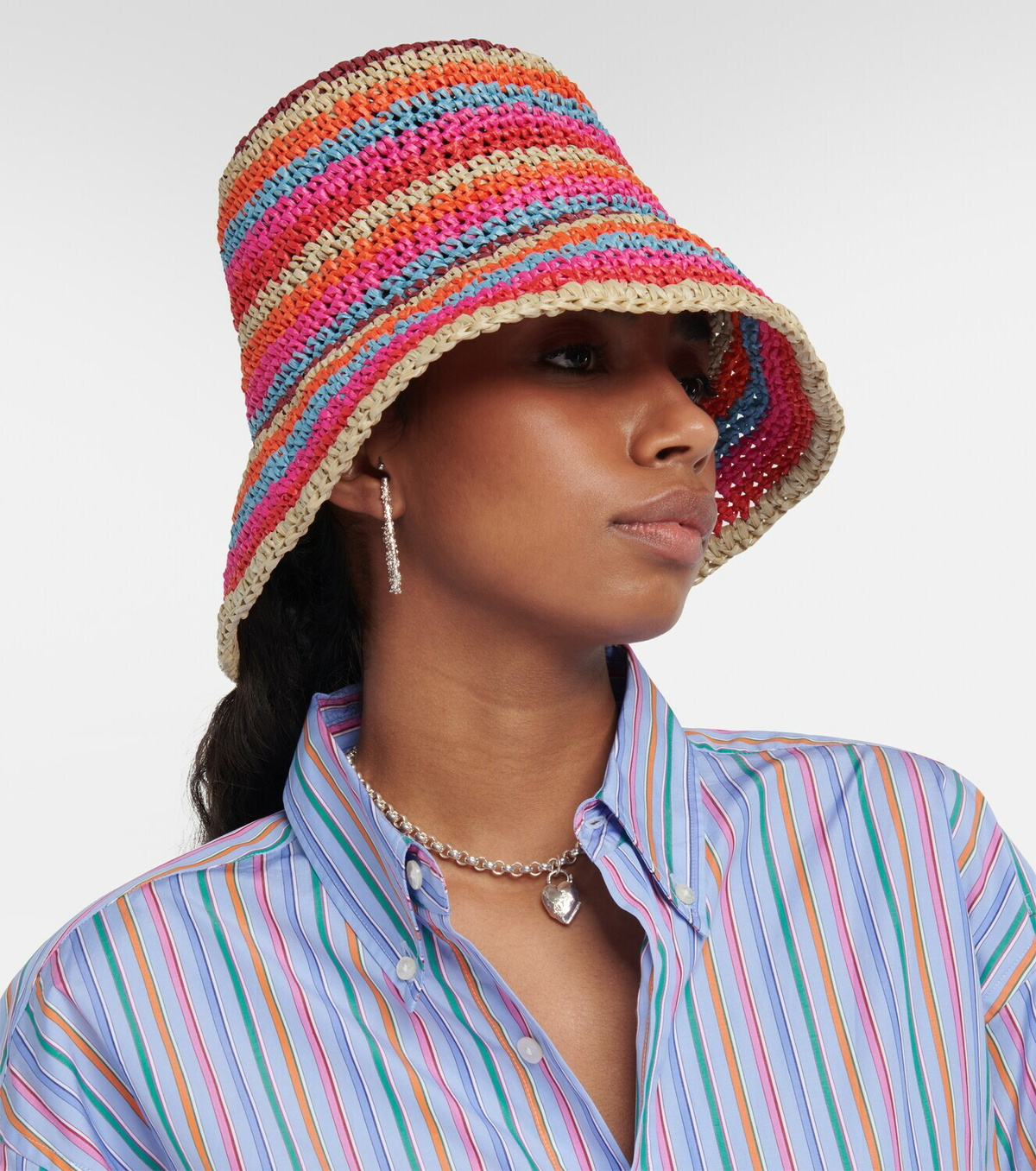 Etro - Striped raffia bucket hat