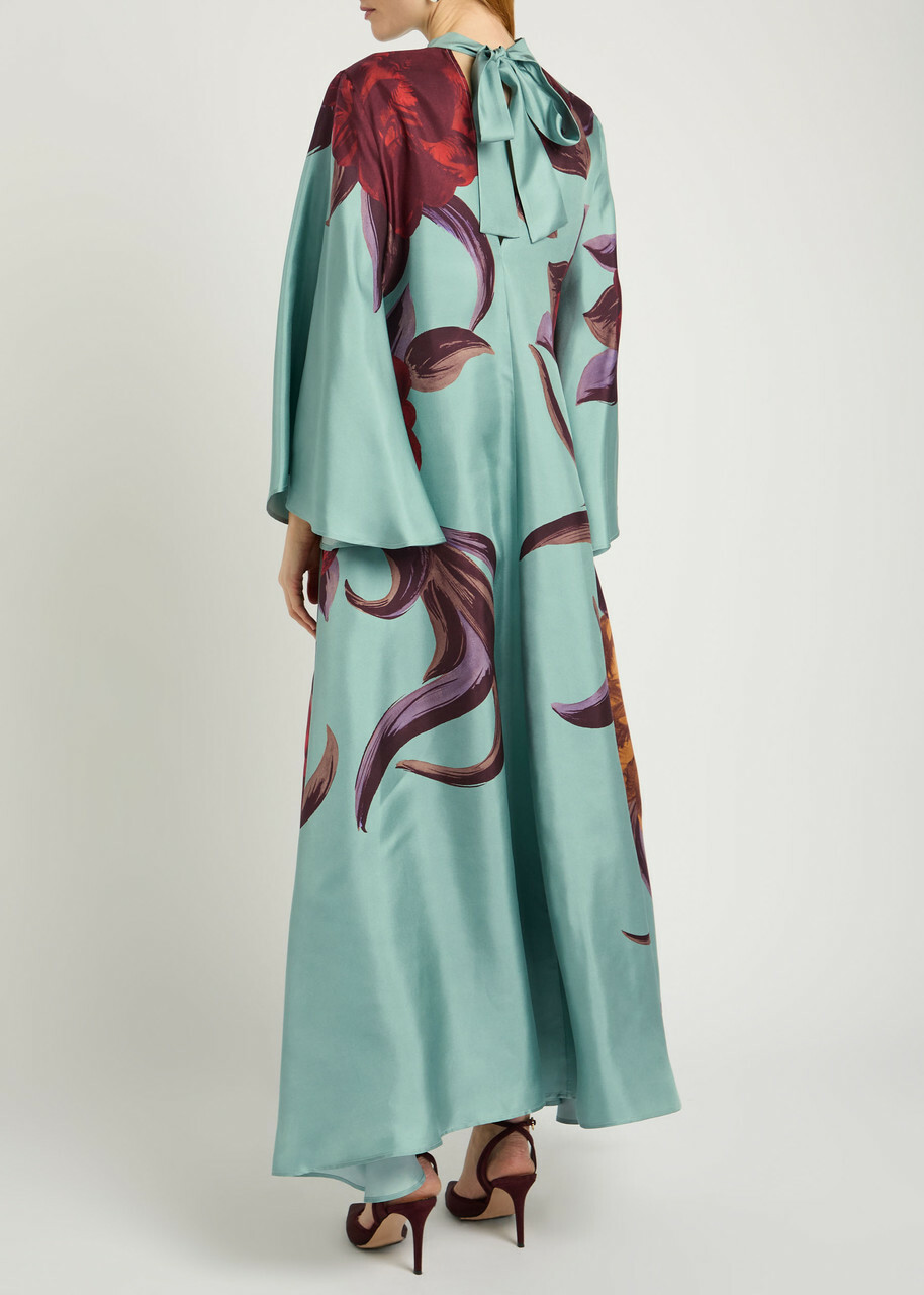 LA Double J Magnifico Floral-print Silk Maxi Dress Blue