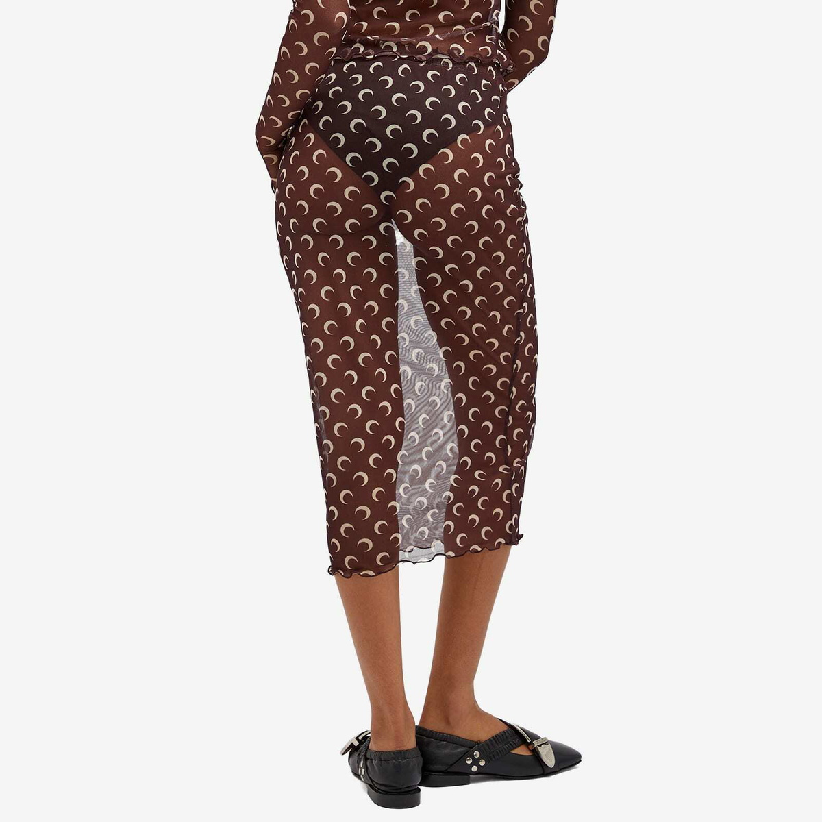 Marine Serre Women's Moon Printed Mesh Midi Skirt in Brown